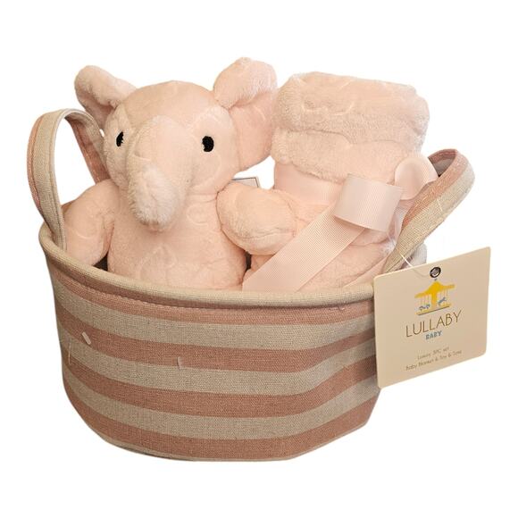 NWT Lullaby Baby 3pc Pink  30X40 blanket, plushie pink tan sm tote - Picture 5 of 5